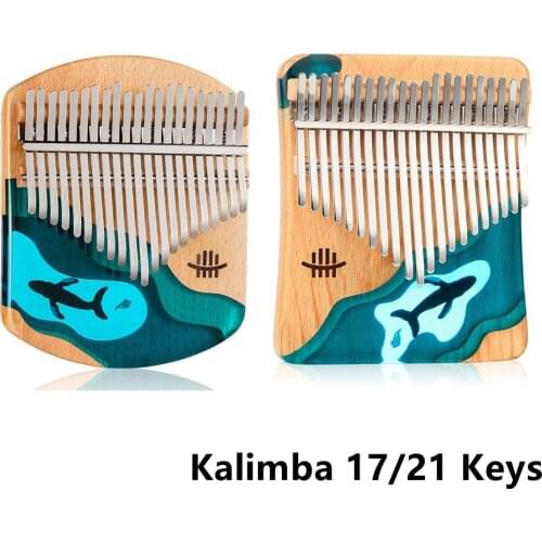 Kalimba 17 21 Key Wooden Thumb Piano Gecko Musical Instrument Gift With Accessories Solid Wood Ocean Whale Dolphin Kalimba