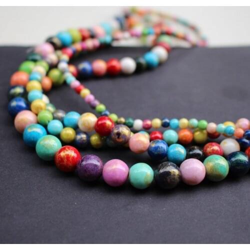 15.5" Jincai Stone Beads With Gold Round 4 6 8 10mm Colorful Stone beads Mix for jewelry making