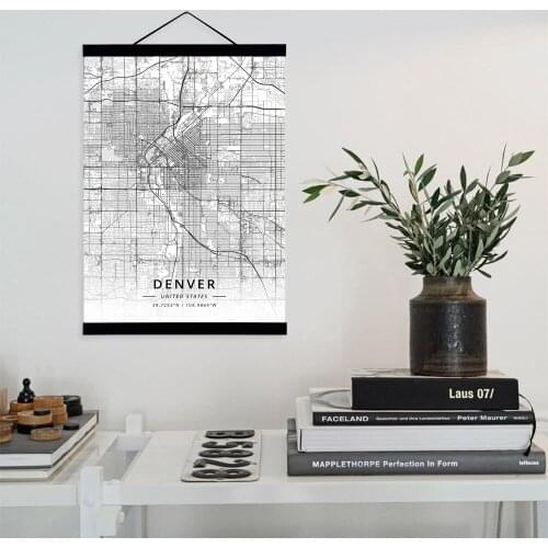 Denver, United States City Map Wooden Framed Canvas Painting Home Decor Wall Art Print Pictures Poster Hanger