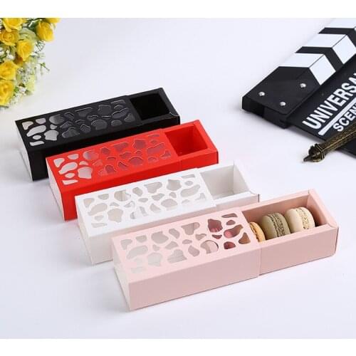 100pcs Macaron packing box,almond biscuits cake box, the new hollow muffin packaging box,Multi color optional 13x6x4cm