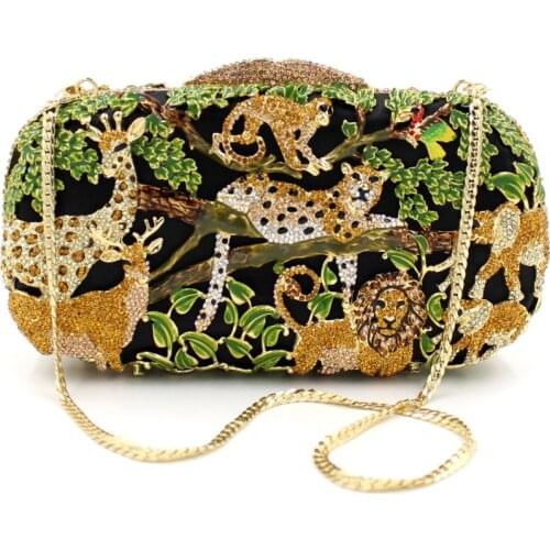 18x10CM Animal Forest Rhinestone Bag Wispy Metal Crystal Dinner Bag Dripping Oil Diamonds Clutch Bag a6889