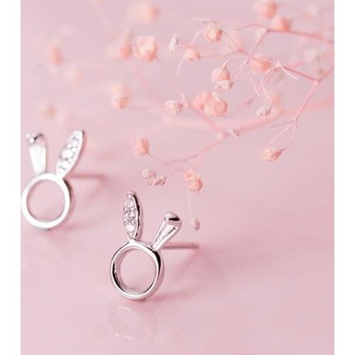 MloveAcc 100% 925 Solid Real Sterling Silver Jewelry Fashion Cute Hollow Animal Rabbit Stud Earring Gift for Girl Teens Lady