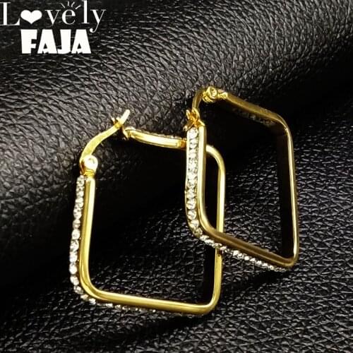 Fashion Gold Color Stainless Steel Geometric Earrings for Women Crystal Circle Earrings Jewelry aretes de mujer E61257S03