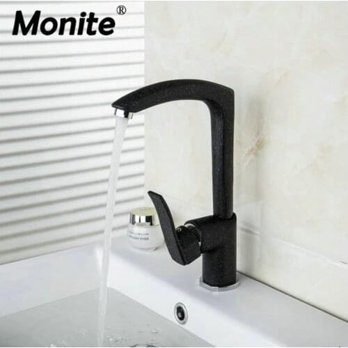 Monite Tall Black Painting White Spot Kitchen1 Handle Swivel 360 Solid Brass Water Tap Sink Kitchen Tap Mixer Bathroom Faucet