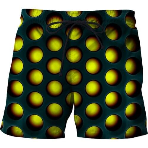 Mens Three-dimensional Pattern Beach Shorts Mens Yellow Hole Shorts 3D Casual Sports Pants Summer Surf Shorts Swimming Shorts