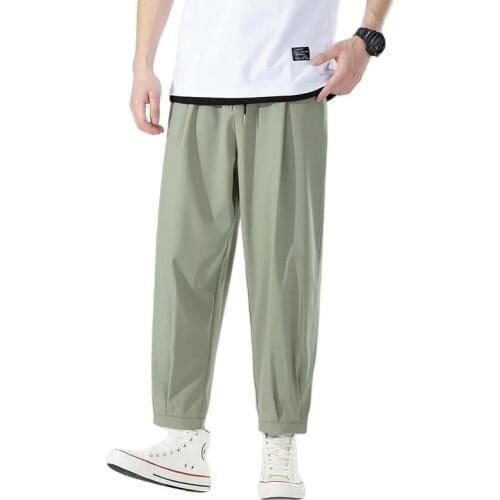 Men Ice Silk Pants Ultra Thin Capris Streetwear Sport Hip Hop Black Streets New Package Mail 2021 Couples Movement Pure Color