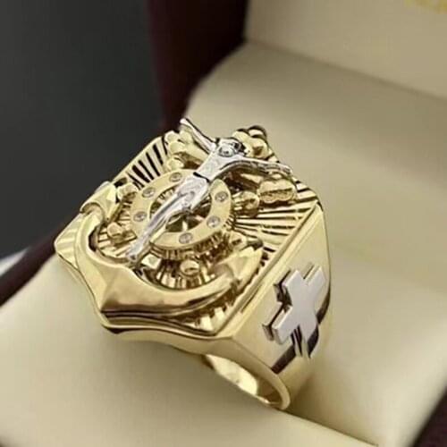 Punk Hip Hop Simple Unique Silver Cross Gold Color Chunky Ring For Men Fashion Jewelry Gift 2021 Trendy Ring