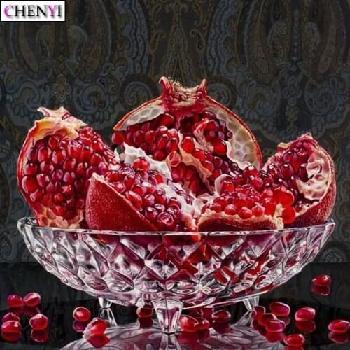 CHENYI Diy Kit Diamond Embroidery Cross Stitch Full Square 5D Diamond Painting Pomegranate Fruit Handwork Mosaic Sale Home Decor