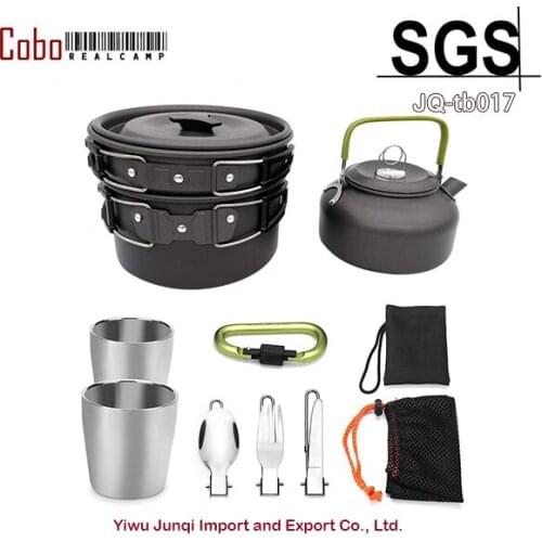 Outdoor Camping Hiking Picnic Teapot Pot Set Portable Cookware Mess Kit Carabiner Camping Cookware Stove with Tea Cup