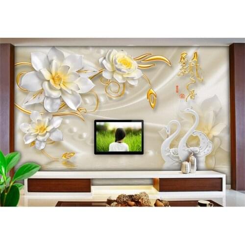 Custom 5D Mural Mural 3D Stereo Rose Fragrance Luxury Silk Jewellery Swan Bedroom Sofa Living room TV backdrop Home Decor