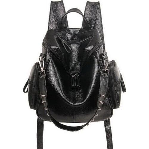 2021 New Fashion Women Leather Backpack Multifunction Designer Softback Backpacks Female Bookbags For Teenage Girls Rivet Bag