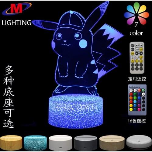 Pokemon Pikachu 3D Colorful Touch Light Creative 16 Color Remote Control LED Color Changing Bedside Night Light Birthday Gifts