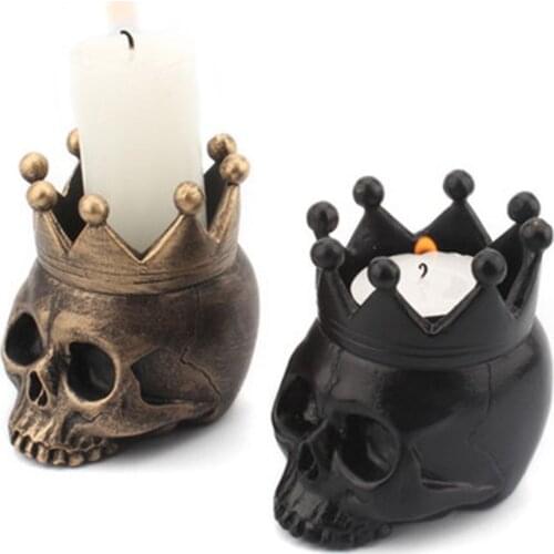 3D Crown Skull Candle Holder Frightening Resin Candlestick Crafts For Party Halloween Decoration Crown Skeleton Candle Holder