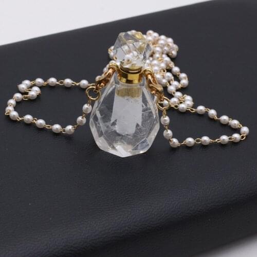 Natural White Crystal Perfume Bottle Pendants+Free Two Eyes Pearls Chains For Jewelry Making DIY Bracelet Necklace Accessories