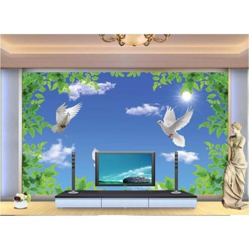 Custom photo wallpapers 3d mural wallpaper for walls 3 d Blue sky, white clouds, green leaves, pigeons, background wall papers