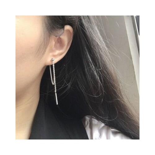 Simple Silver Plated Temperament Tassel Chain Drop Dangle Earring for Women Girls Metal Thin Geometric Party Earring Jewelry