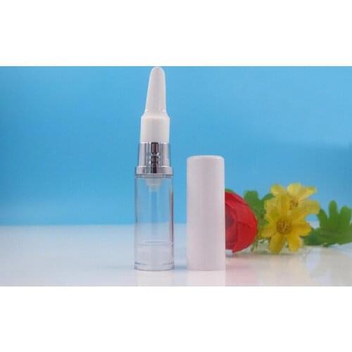 5ML clear airless bottle long silver vacuum pump white lid lotion emulsion serum sample eye essence skin care packing