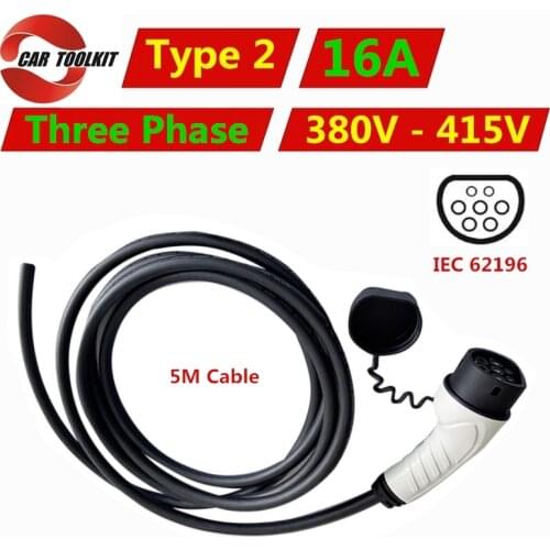 16A EV Charger Plug IEC 62196 Standard Type 2 Female Connector Electric Vehicle Car Charging Connector Three Phase 380V-415V 5M