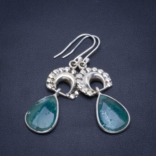 Natural Fluorite Handmade Unique Moon 925 Sterling Silver Earrings 2" B2878