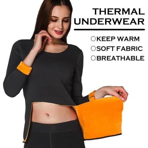 Long Sleeve Single Layer Velvet Thermal Underwear Breathable For Women 2020 Winter Underwear O-neck Basic for Tops Plus Size