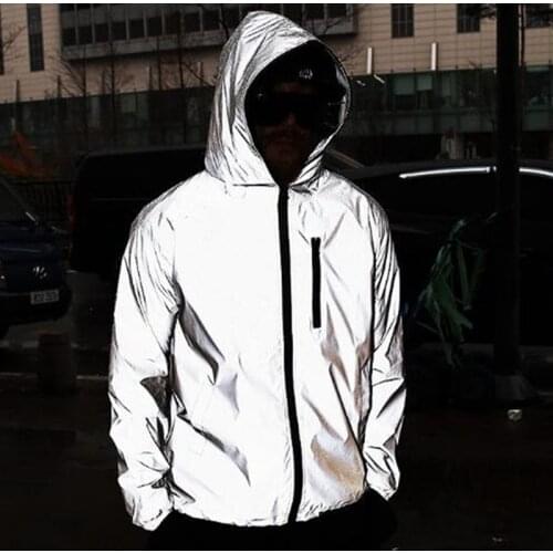 High Street Full Reflective Jacket Men Women Harajuku Windbreaker Jackets Hooded Hip-hop Streetwear Night Shiny Zipper Coats
