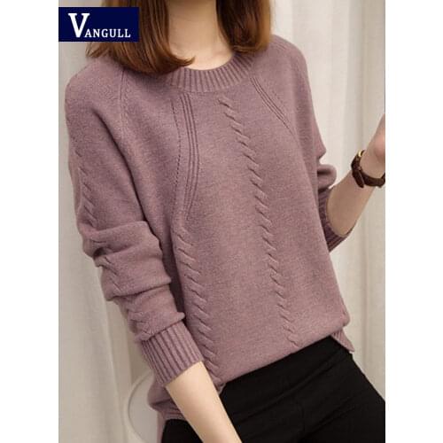 VANGULL Pullover womens sweaters autumn winter O-neck long-sleeved short paragraph bottoming shirt womens version of the loose