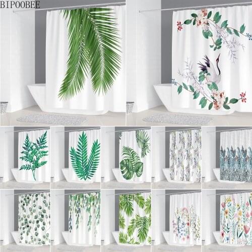 Plants Leaves Printing Shower Curtain for Bathroom Decoration Banana Leaf Durable Bath Curtains Polyester Fabric with 12 Hooks