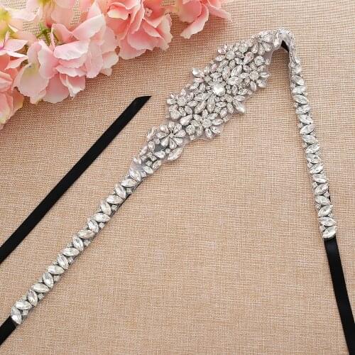 SESTHFAR Crystal Wedding Belts Silver Rhinestones Bridal Dress Belt Handmade Pearls Belt For Women Evening Dress