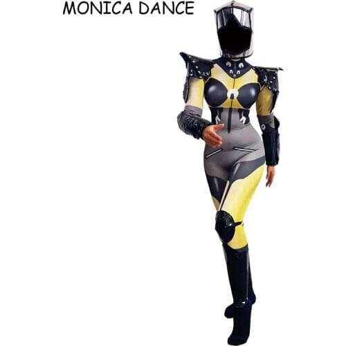 Women Rivet Disfraz Iron Man Robot Cosplay Pole Dance Jumpsuit Dj Bar Club Bithday Outfit Skinny Festival Costume