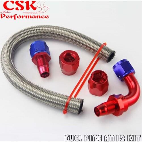 1FT AN12 Stainess Steel Braided Oil Fuel Hose+ 90 Deg & Straight Swivel Fittings