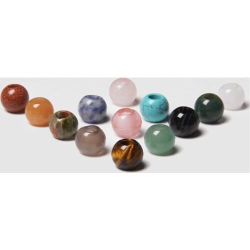 10Pcs Big Hole Beads Stone Charms Pendant Spacer Round Beads For Jewelry Making Fit Necklace Bracelet DIY 12x10MM Hole Size 5MM