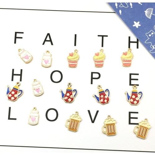 10pcs/lot Fashion DIY Gold Alloy Enamel Cup Ice Cream Kettle Bottle Charms For Bracelet Metal Pendants Dangle Jewelry YZ321