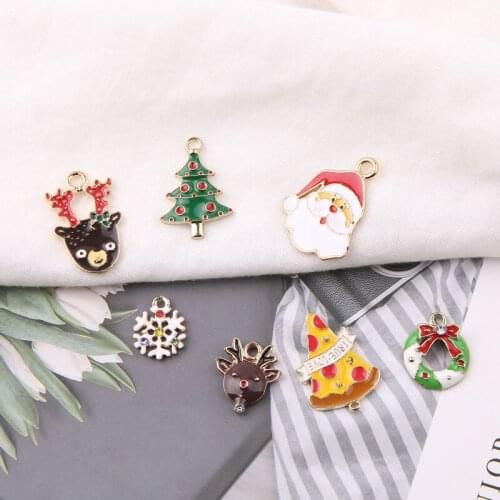 10pcs Christmas Series Tree Enamel Charms Santa Claus Deer Snowflake Pizza Pendants Gifts DIY Bracelets Jewelry Accessory YZ035