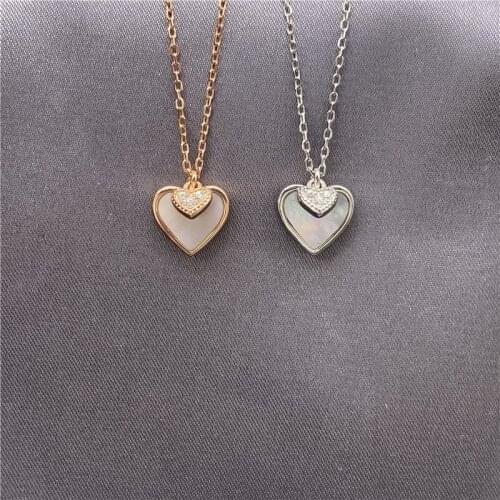 100% Original Sterling Silver S925 Necklace Double Heart Pendant Charms Women Clavicle Chain Choker Jewelry For Girlfriend Gifts