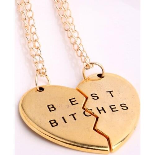 12Set/Lot Engraved Best Bitches Broken Heart Pendant Necklace Women Friends Charm Chain Jewelry Friendship Collar BFF Souvenir