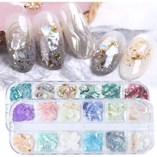 12 Grids/Set Irregular Nails Abalone Shell Slice Natural Sea Shell Stone Fragment Polish DIY Manicure Paillette Decorations