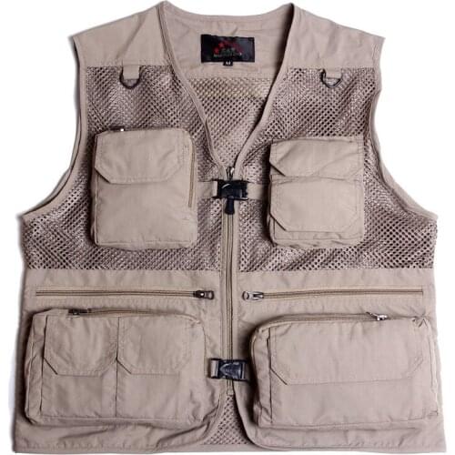 2021 Mens Photography Fishing Multi-Pocket Mesh Stitching Vest Quick-Drying Mountaineering Reporter Outdoor Casual Vest