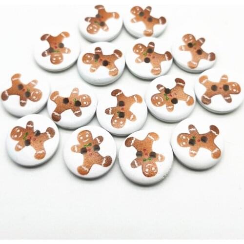 50pcs 20mm 2 Holes Gingerbread Man Painted Wood Round Buttons Sewing Handmade DIY Scrapbooking Christmas Crafts Accessories