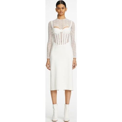 Babatique 2021 New Winter Women Sexy Designer Lace Long Sleeve White Bandage Dress Ladies Elegant Bodycon Party Dress Vestidos