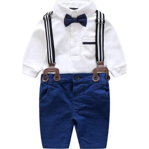 Boy Baby Long Sleeve Bodysuit Bow Straps Trousers Clothes Set Newborn Toddler Boys Clothing Infant Boys Party Clothes Suit