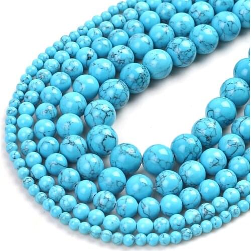 Natural Blue Howlite Turquoises Gem Stone Beads Round Loose Beads For Jewelry DIY Making Charms Bracelet 15''4/6/8/10/12mm