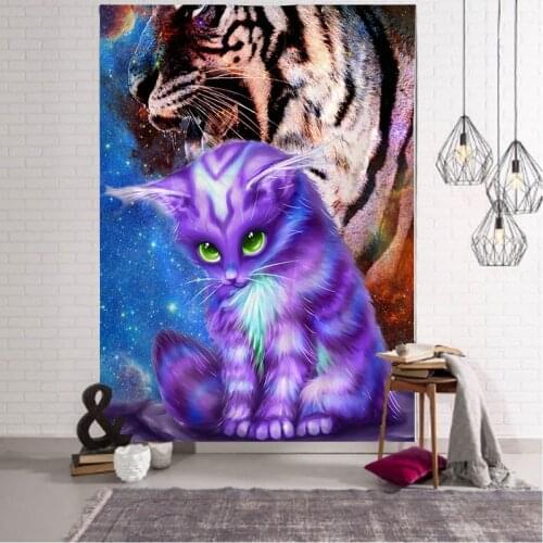 Fantasy Cat Decoration Tapestry Gypsy Witchcraft Decoration Wall Tapestry Mandala Wall Decoration Tapestry