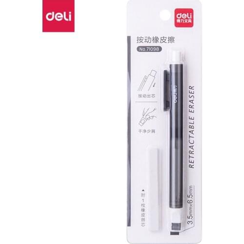 Deli DL71098 Correction Supplies Pencil Rubber Retractable Press Eraser School Stationery Erasers for Kids