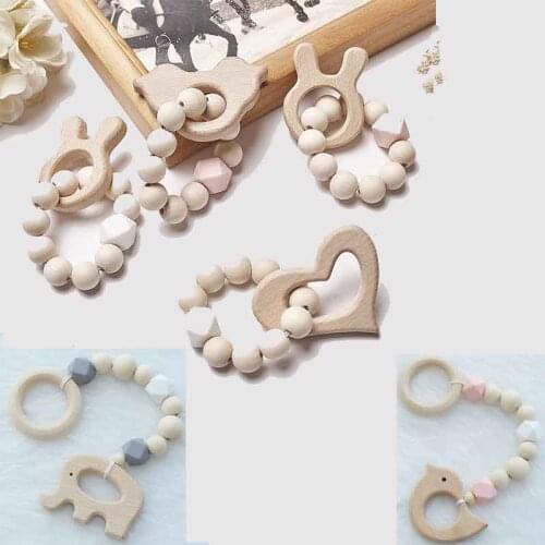Wooden Natural Crochet Baby Infant Teether Teething Ring Bracelet Toys Animal Shaped Jewelry Teething For Baby