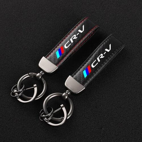 For Honda CRV 2021 2020 2019 2018 2017 2016 2015 car New Carbon fiber Leather Car KeyChain Custom Rotating Horseshoe Key Rings