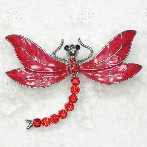 Dragonfly Brooch Red Rhinestone Enamel Pin brooches C395 C