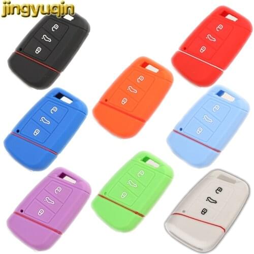 Jingyuqin 3 Buttons Silicone Remote Rubber Car Key Case For VW Volkswagen Magotan Passat B8 Skoda A7 Fob Skin Cover Shell Holder