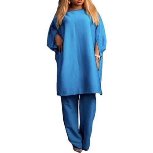 2 Piece Set African Clothes Women Slash Neck Long Tops And Pant Suits 2021 New Solid Street Style Casual Africa Clothing Outfits