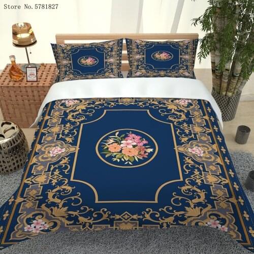 2/3 Pieces Golden Chain Bedding Set European Luxury Duvet Cover Beautiful Flowers Bed Quilt Cover Home Bed Cover Set Decor