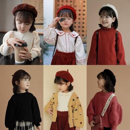 Girls Korean Fashion Beret 2021 Spring and Autumn New Childrens Fashion Cute Solid Color Baby Hat
